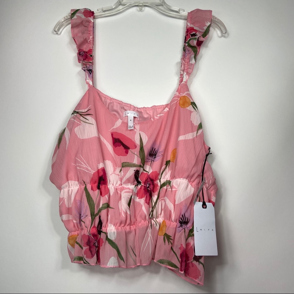 LEITH Floral Ruffle Crop Tank Top Medium